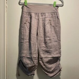 ART Light Tan Linen Adjustable Ruched MIDI Length Shorts